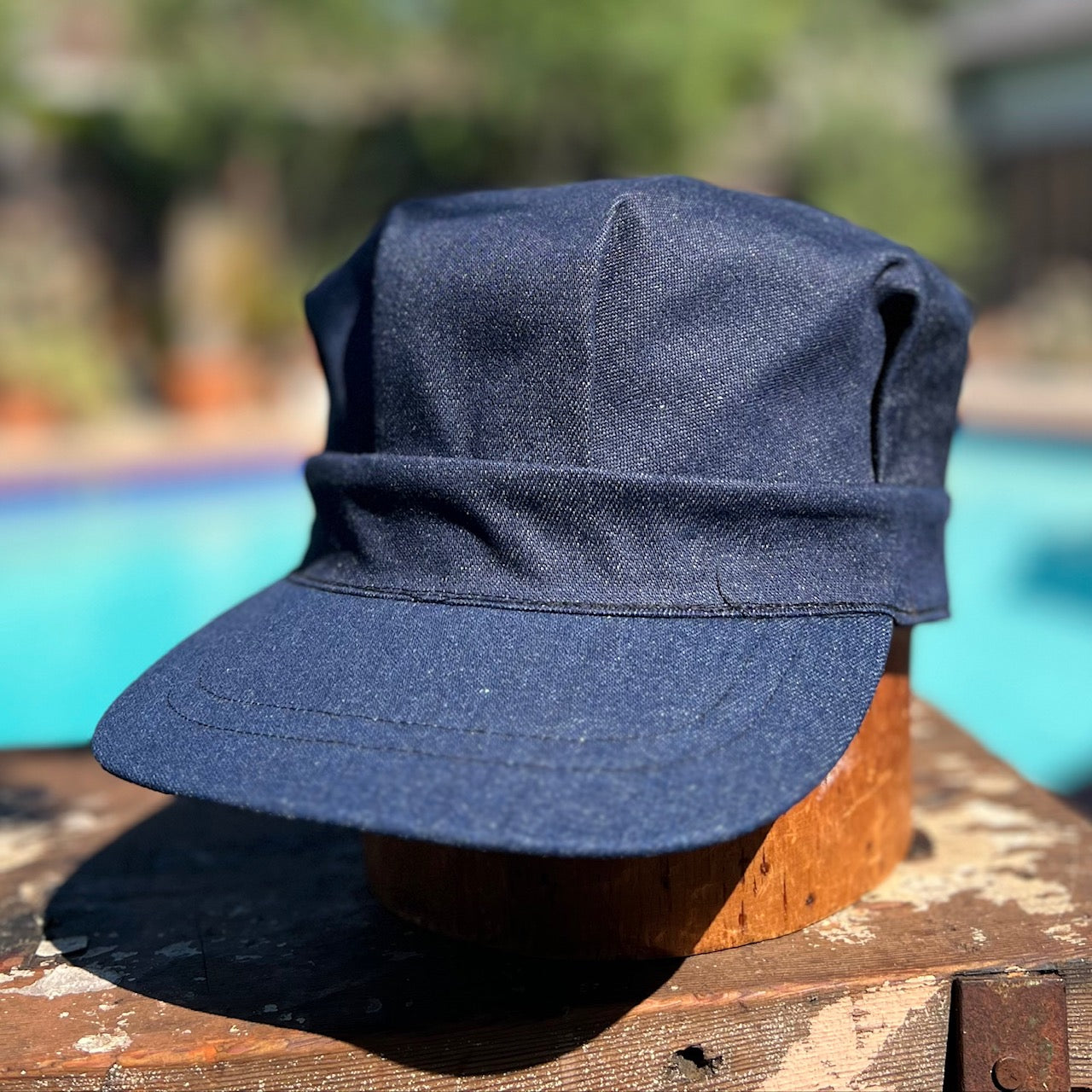 VINTAGE DEADSTOCK UNION MADE RAW INDIGIO DENIM UTILITY CAP